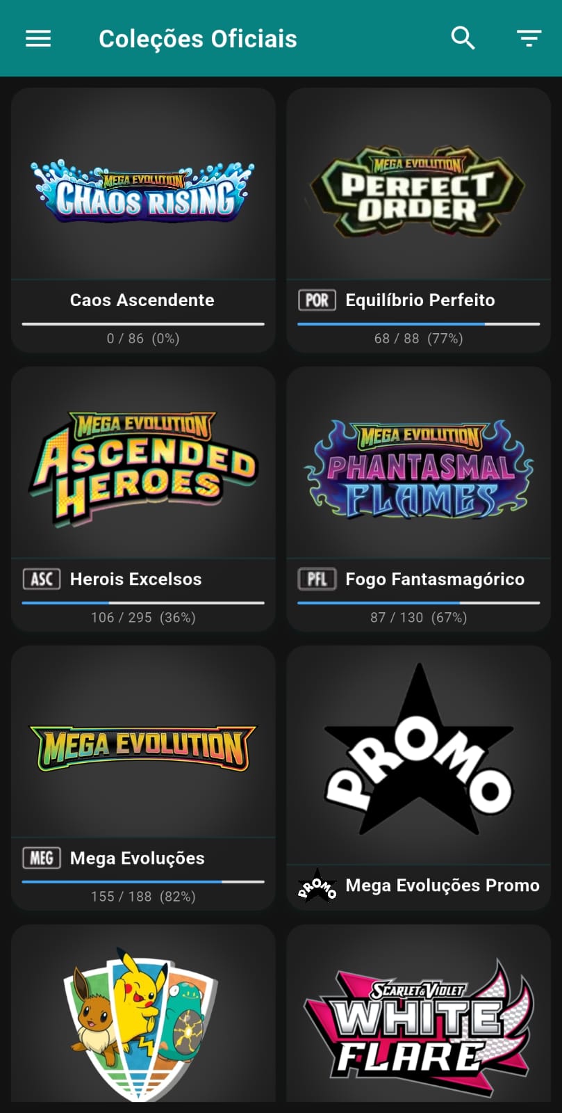 Todas as coleções oficiais de cartas Pokémon TCG no aplicativo